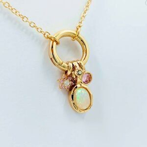 SALE 18k Stamped Gold Filled Star Iridescent Opal Pendant Violet Charm Necklace